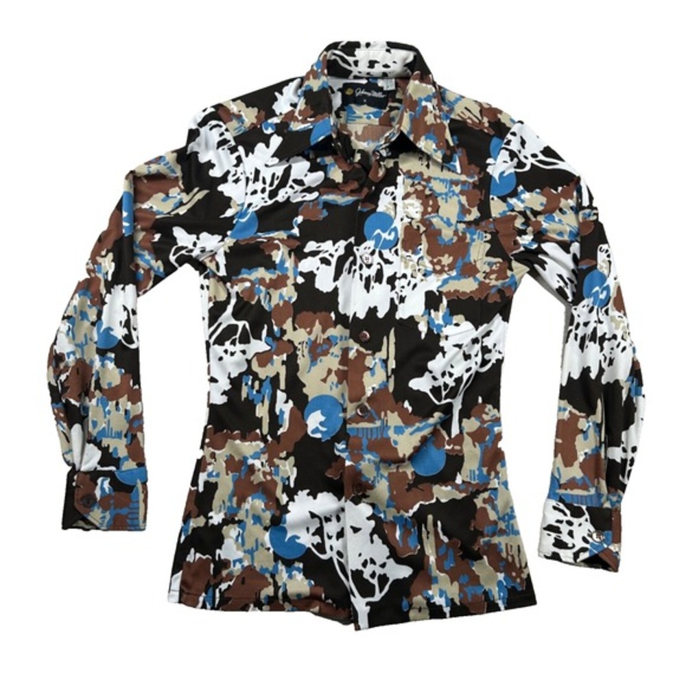 Vintage Johnny Miller Shirt Mens Sm Sears Disco 1970s Abstract Loud Stretch Club